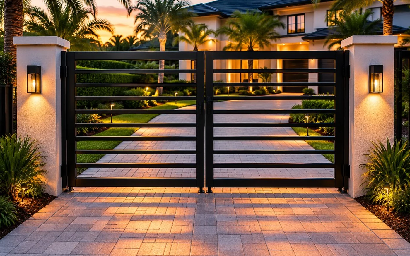 Modern black driveway gate at a luxury Central Florida home