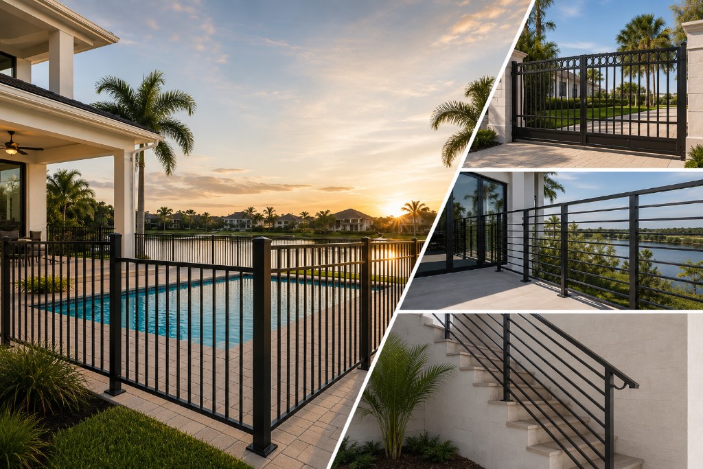 Central Florida Ironworks railings, gates, fences, and stair railing project collage