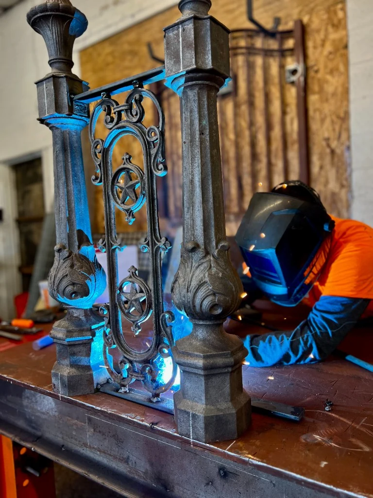 Iron restoration and welding work in a fabrication shop