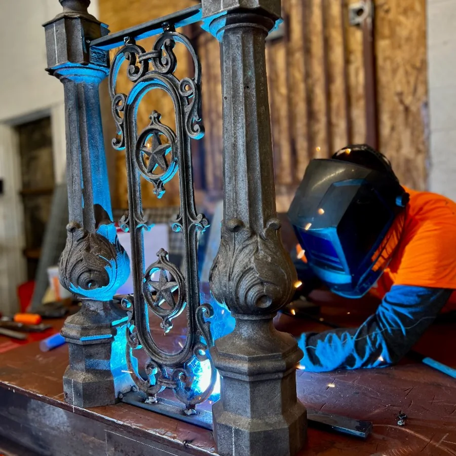 Iron restoration and welding work in a fabrication shop